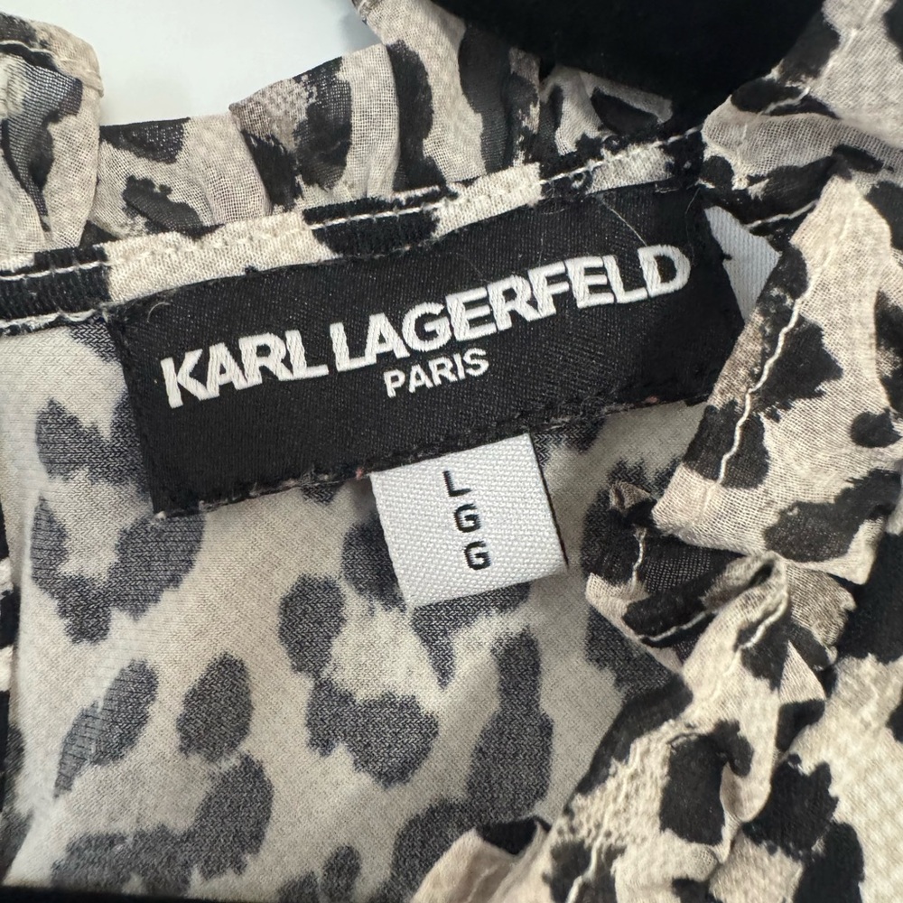 Karl Lagerfeld Black, Gray and White Leopard Print Blouse - Picture 3 of 6